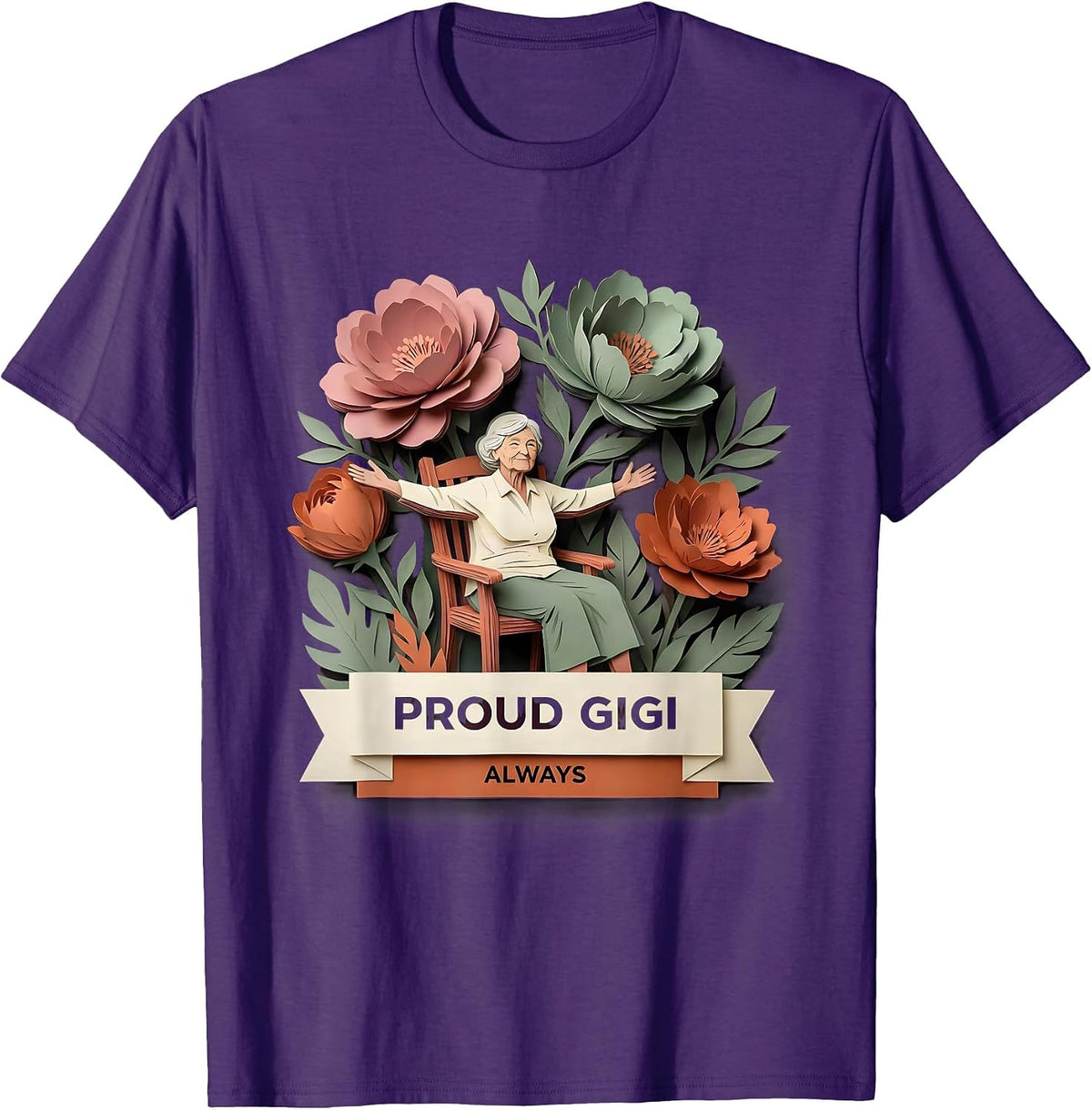 Proud Gigi Always Grandma Design T-Shirt - Purple