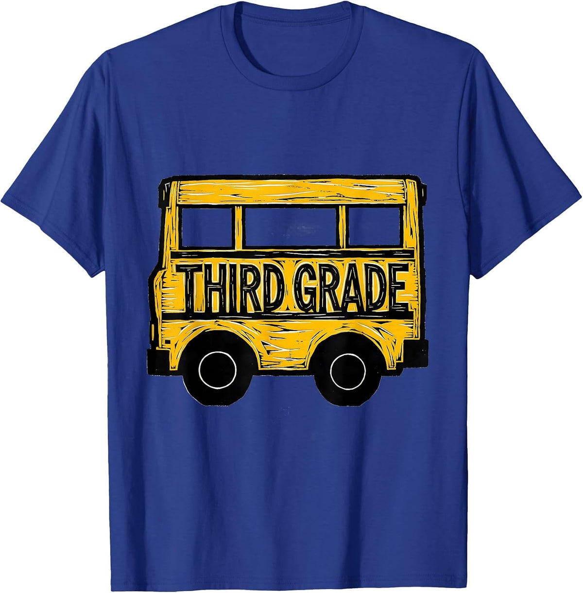 Men's Third Grade Linocut School Bus Teacher Student First Day T-Shirt - Royal Blue
