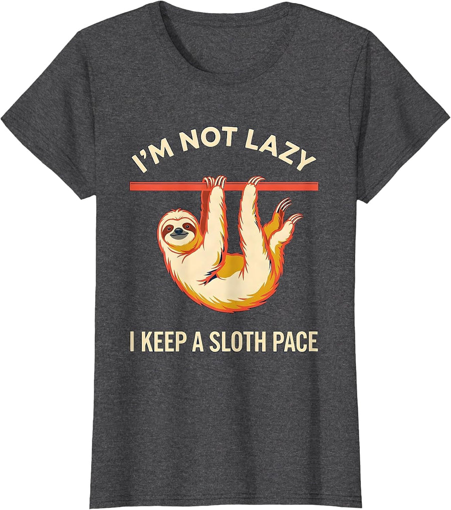 Women's I'm Not Lazy, I Keep A Sloth Pace Funny Sloth Lover Animal T-Shirt - Dark Heather Grey
