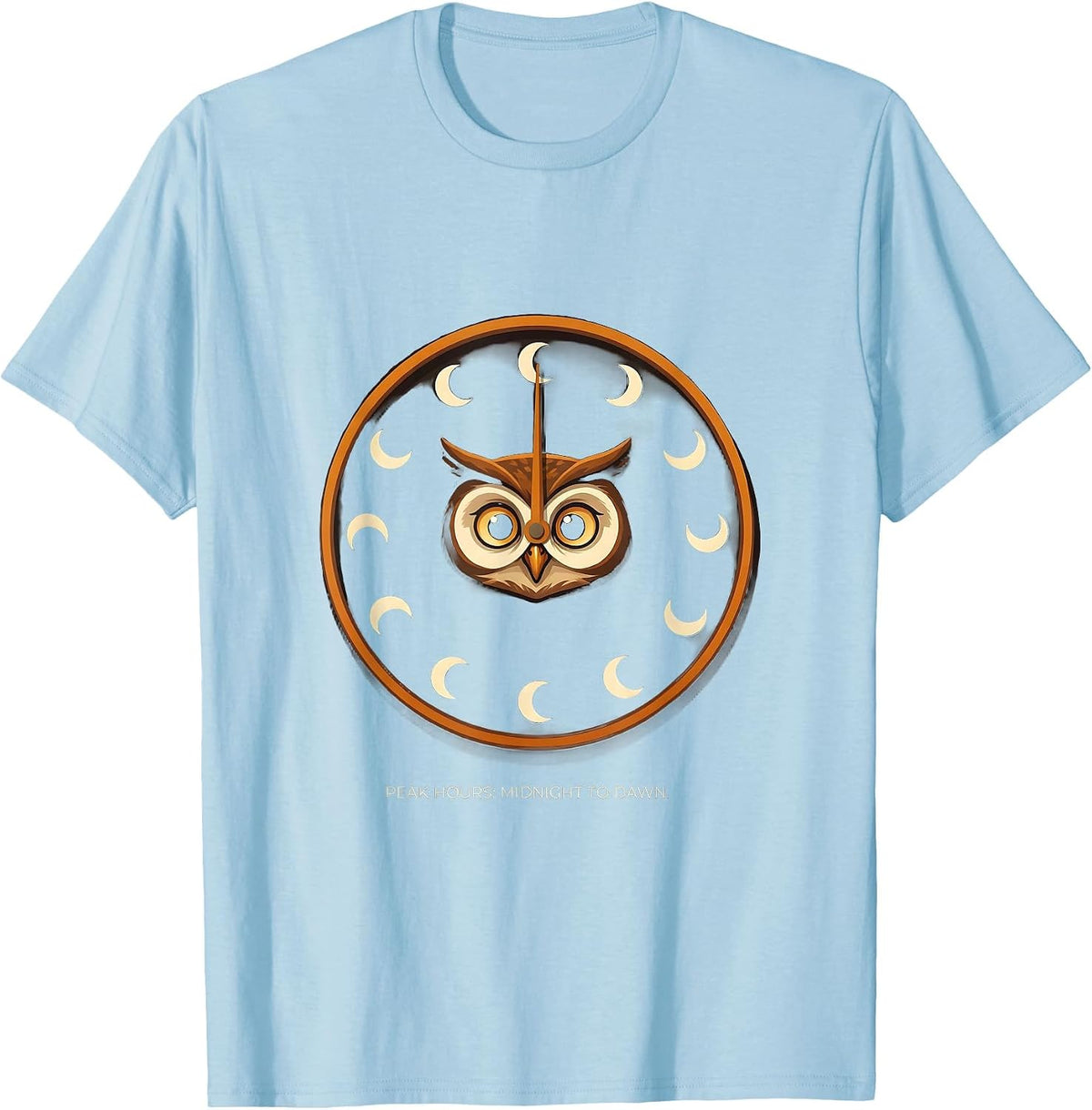 Men's Peak Hours: Midnight To Dawn Funny Owl Lover Bird Humor T-Shirt - Baby Blue