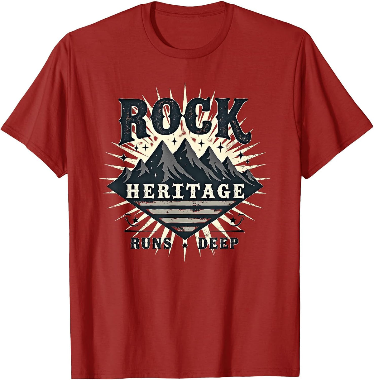 Vintage 1985 Design Rock Heritage Runs Deep T-Shirt - Cranberry Red