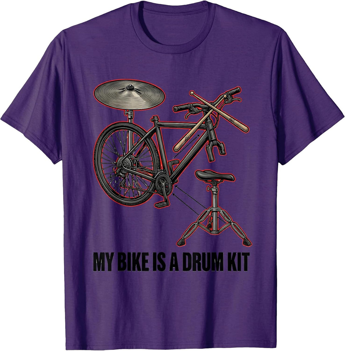 Men's My Bike Is A Drum Kit Funny Drummer Drumset Enthusiast Gift T-Shirt - Purple