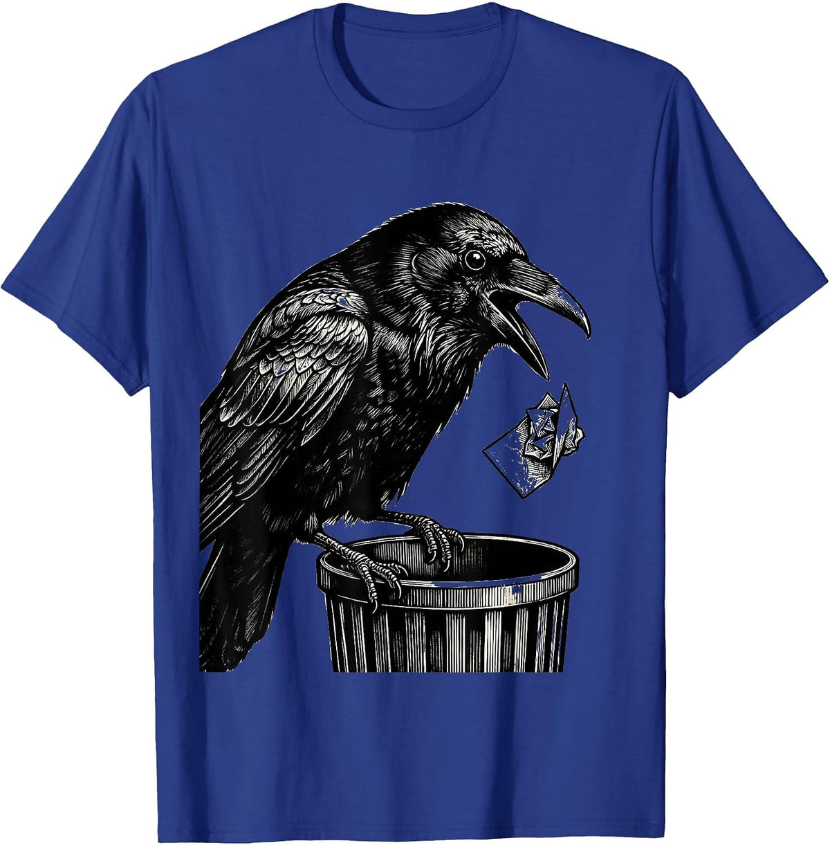Men's Crow Dropping Pun Scratchboard Gothic Dark Humor T-Shirt - Royal Blue