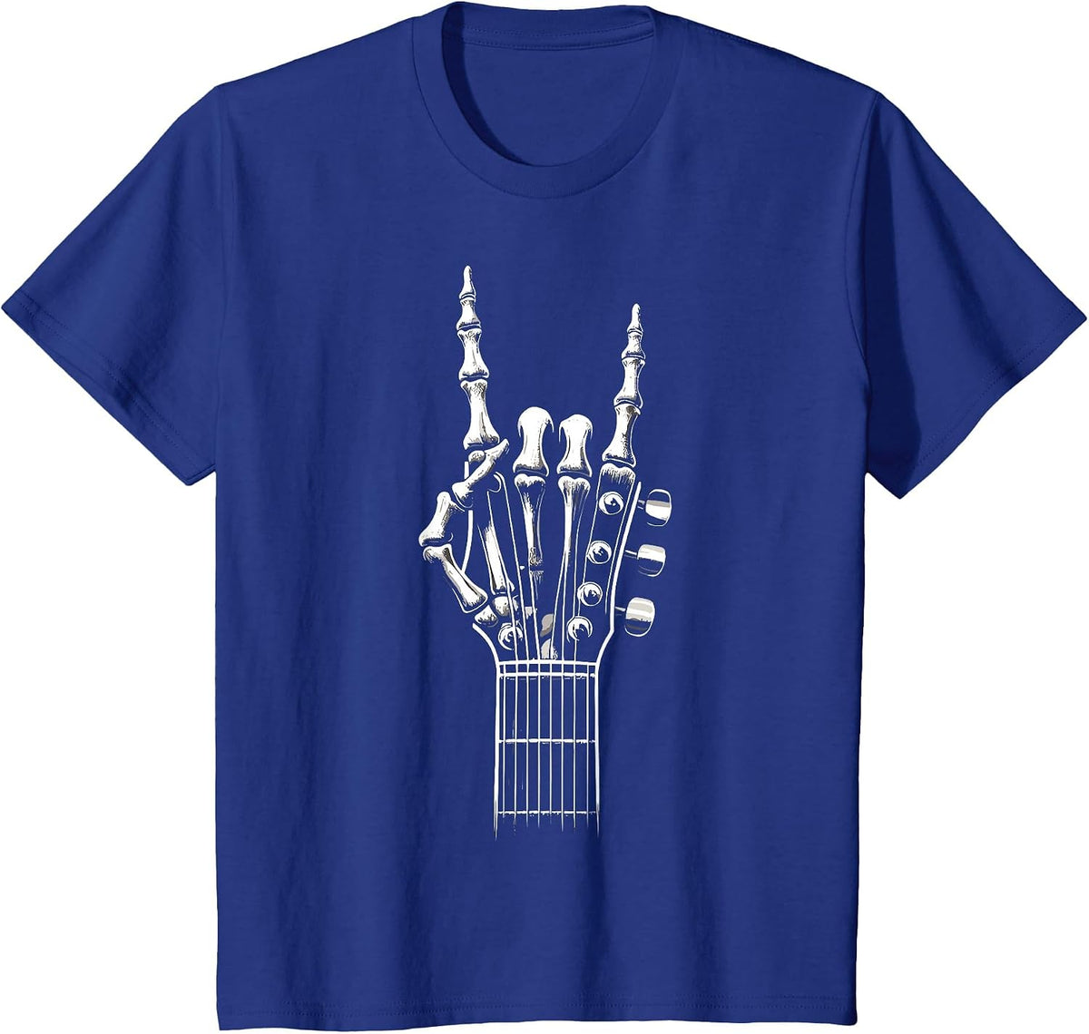 Guitar Skeleton Hand Sign Retro Rock and Roll T-Shirt - Royal Blue