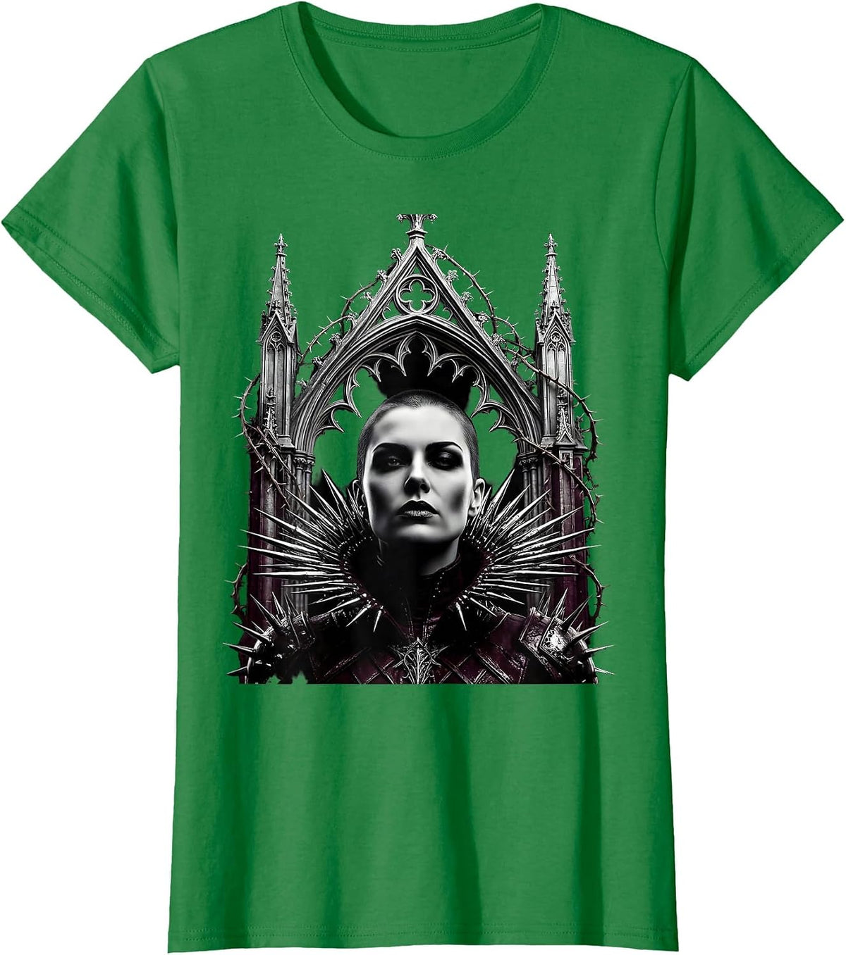 Punk Shaved Head Spiked Collar Graphic Design T-Shirt - Kelly Green