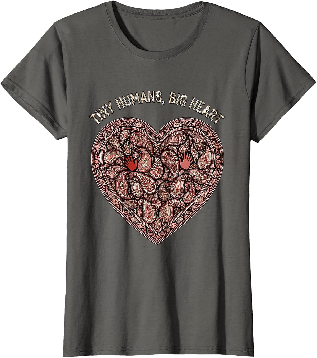 Women's Tiny Humans Big Heart Daycare Teacher Design T-Shirt - Asphalt Grey