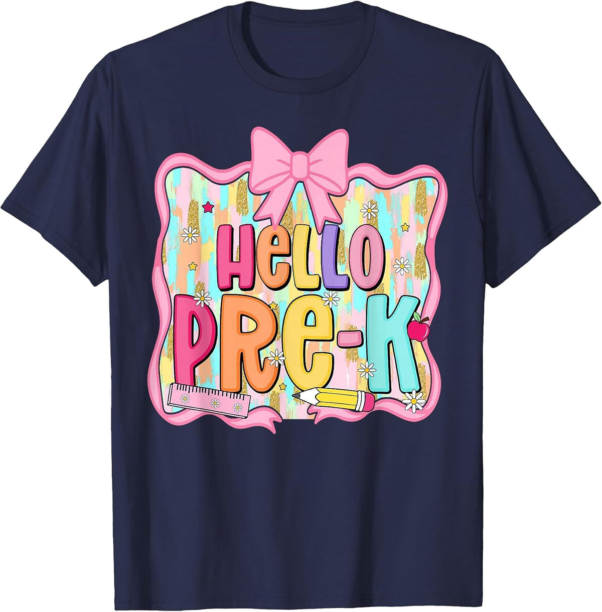 Hello Pre-K Preschool Back to School First Day Teacher Kids T-Shirt - Navy Blue