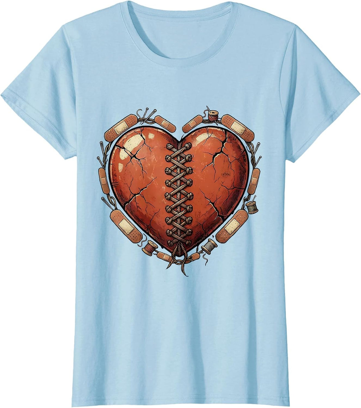 School Nurse Stitched Heart Graphic T-Shirt - Baby Blue