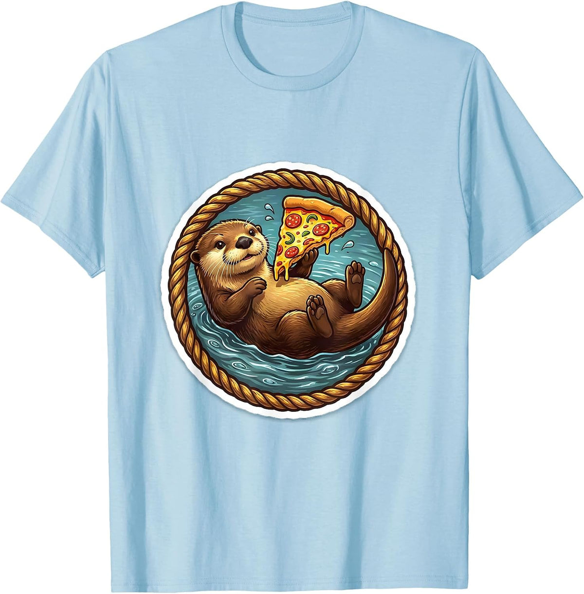 Otter Floating On Back Eating Pizza Graphic T-Shirt - Baby Blue