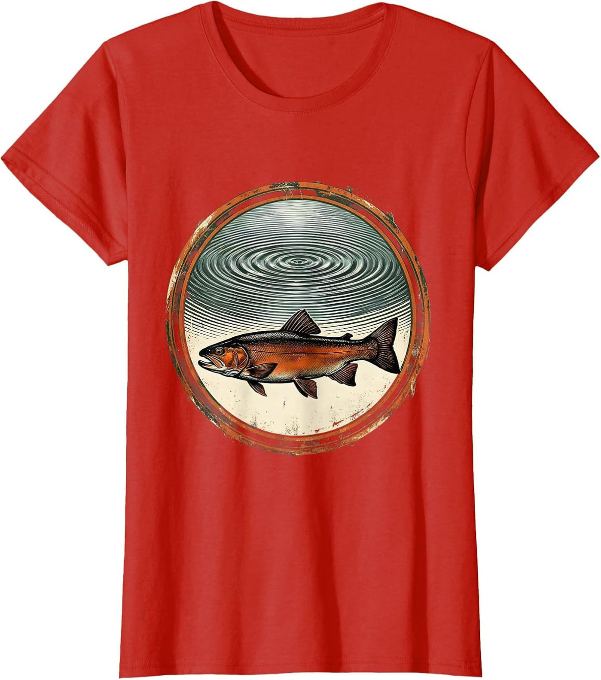 Trout Silhouette Beneath Glassy Water Surface T-Shirt - Red