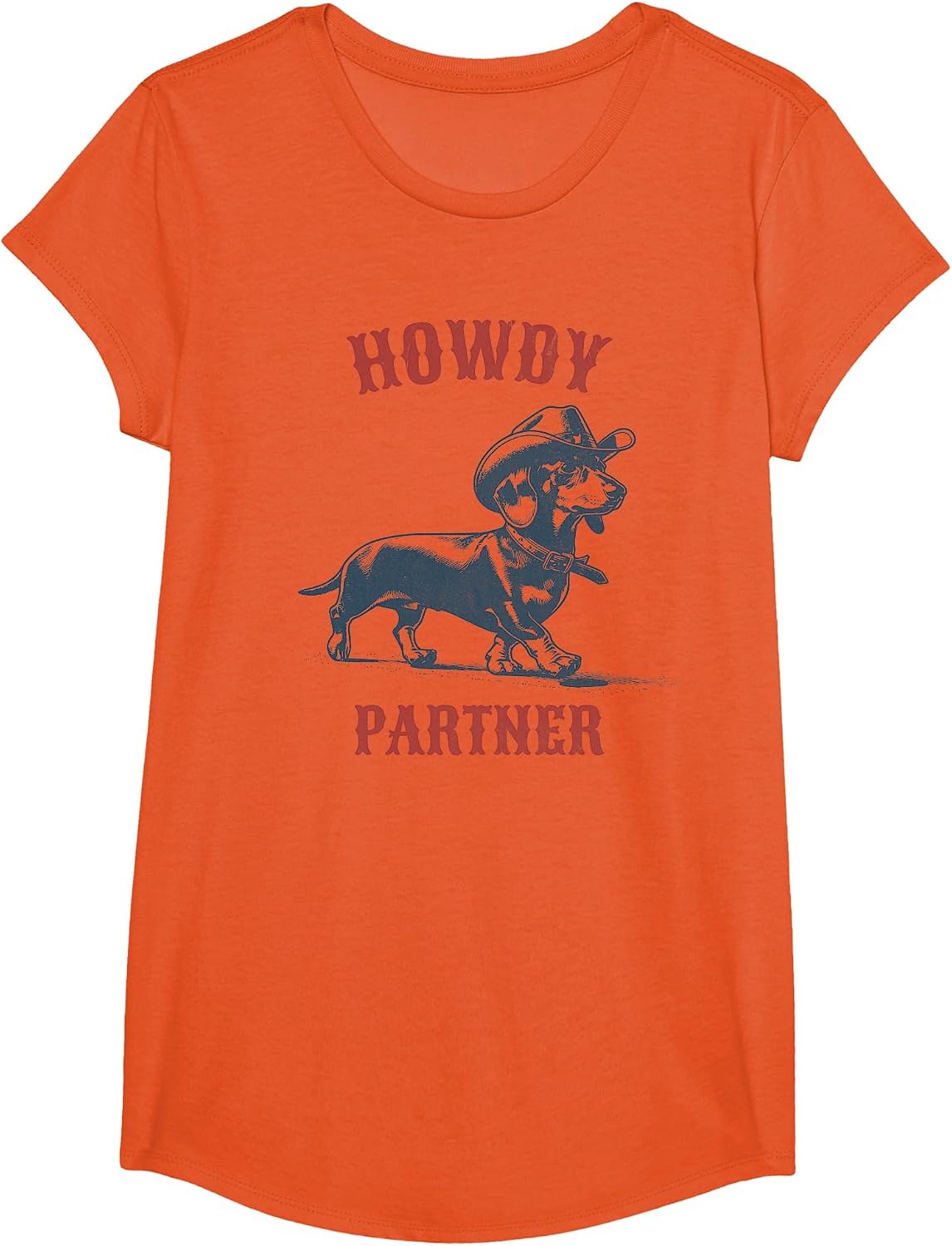 Howdy Partner - Ready for Rodeo - Cowboy Weenie Dachshund T-Shirt - Girls Orange