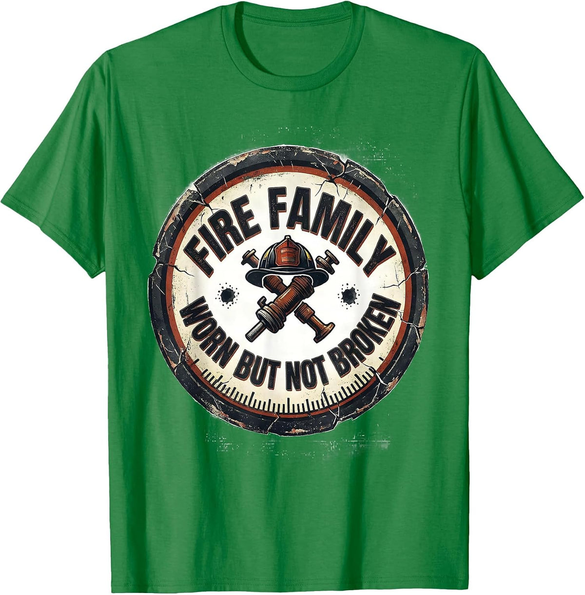 Men's Fire Family Worn But Not Broken Distressed Firefighter Pride T-Shirt - Kelly Green