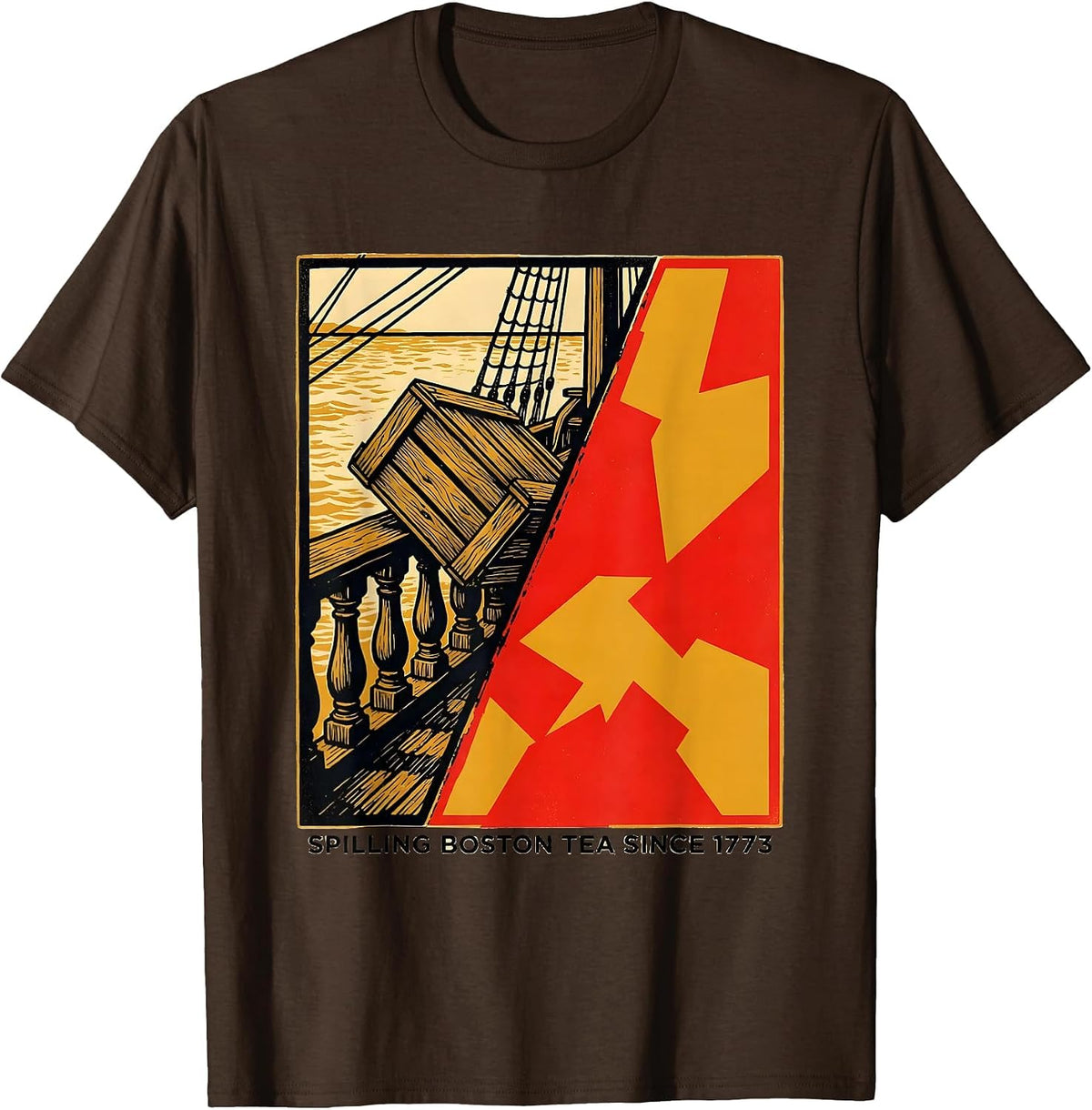 Men's Spilling Boston Tea Since 1773 Funny History Teacher Pun T-Shirt - Brown