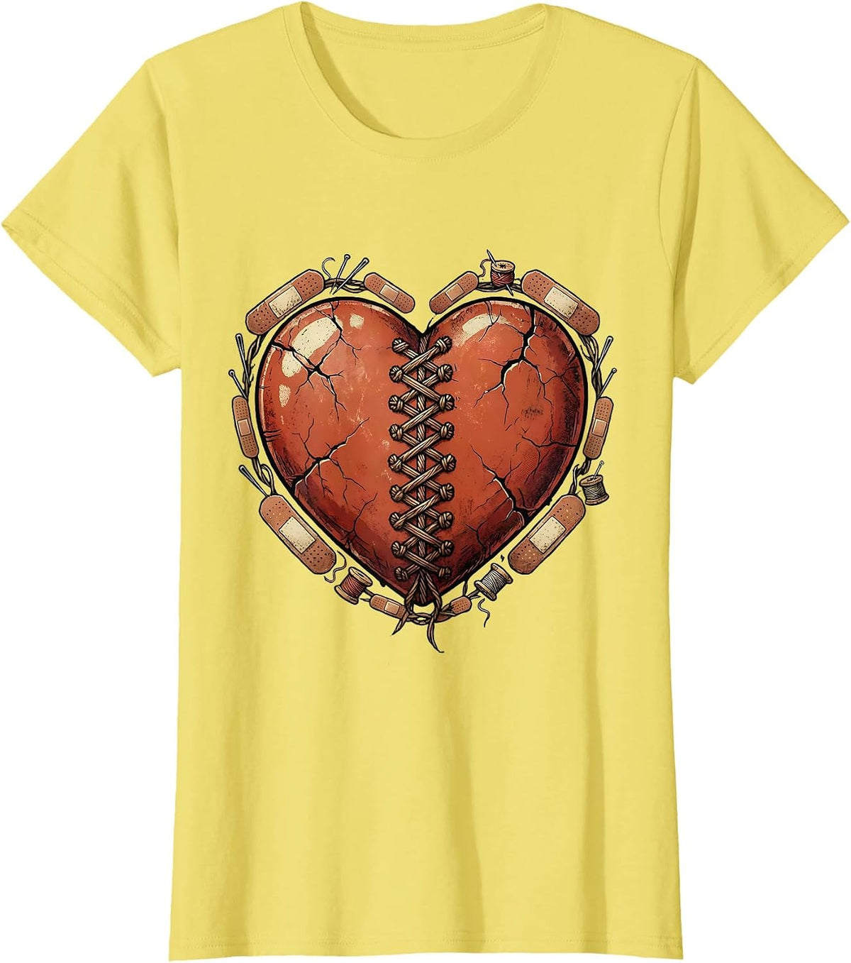 School Nurse Stitched Heart Graphic T-Shirt - Lemon Yellow