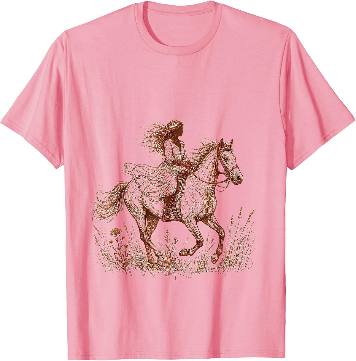 Men's Horse Rider Freedom Open Meadow Graphic Tee T-Shirt - Pink