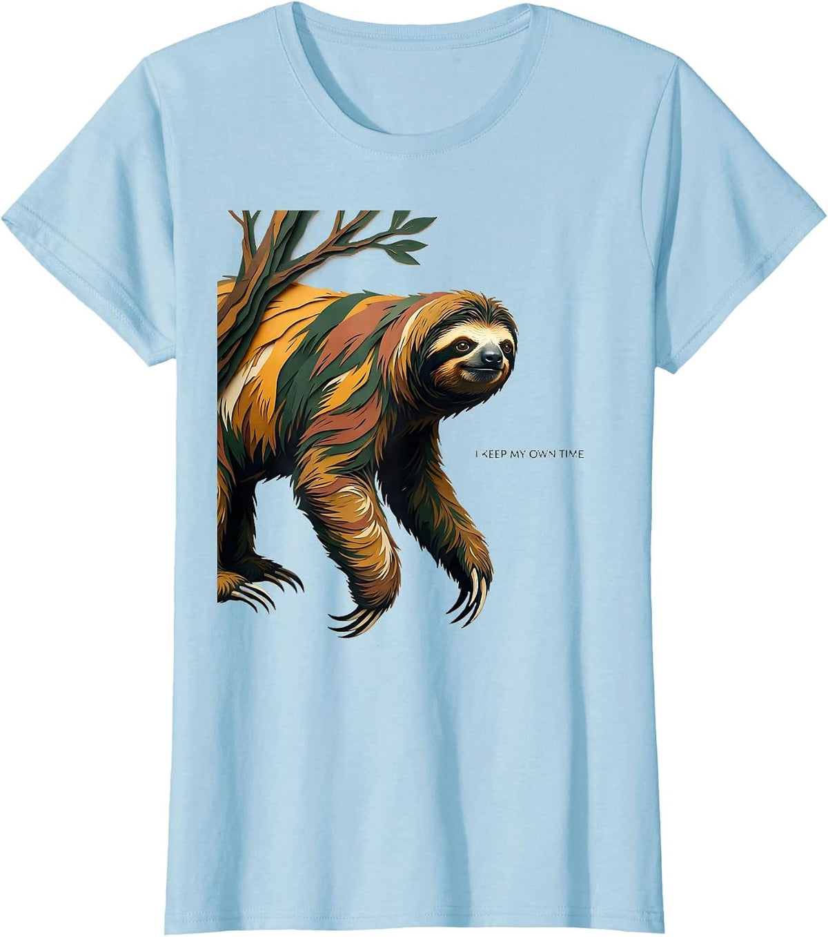 Women's I Keep My Own Time Funny Sloth Lover Lazy Humor Gift T-Shirt - Baby Blue