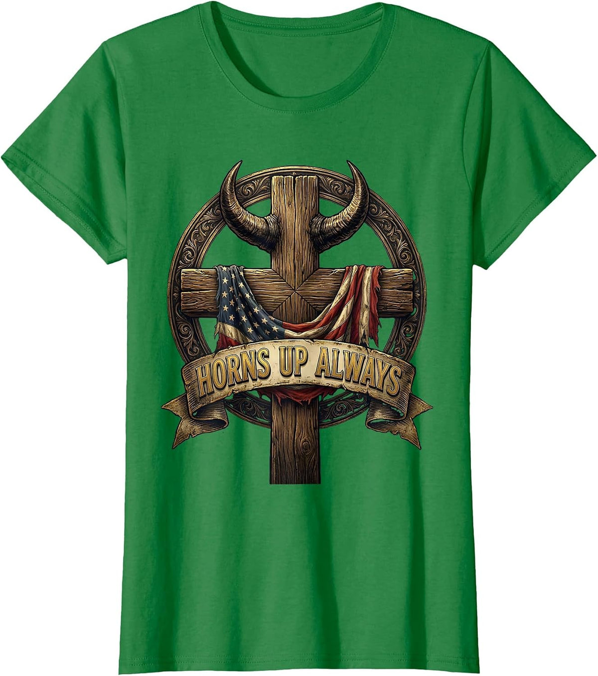 Women's Horns Up Always Metal Band Graphic Design T-Shirt - Kelly Green