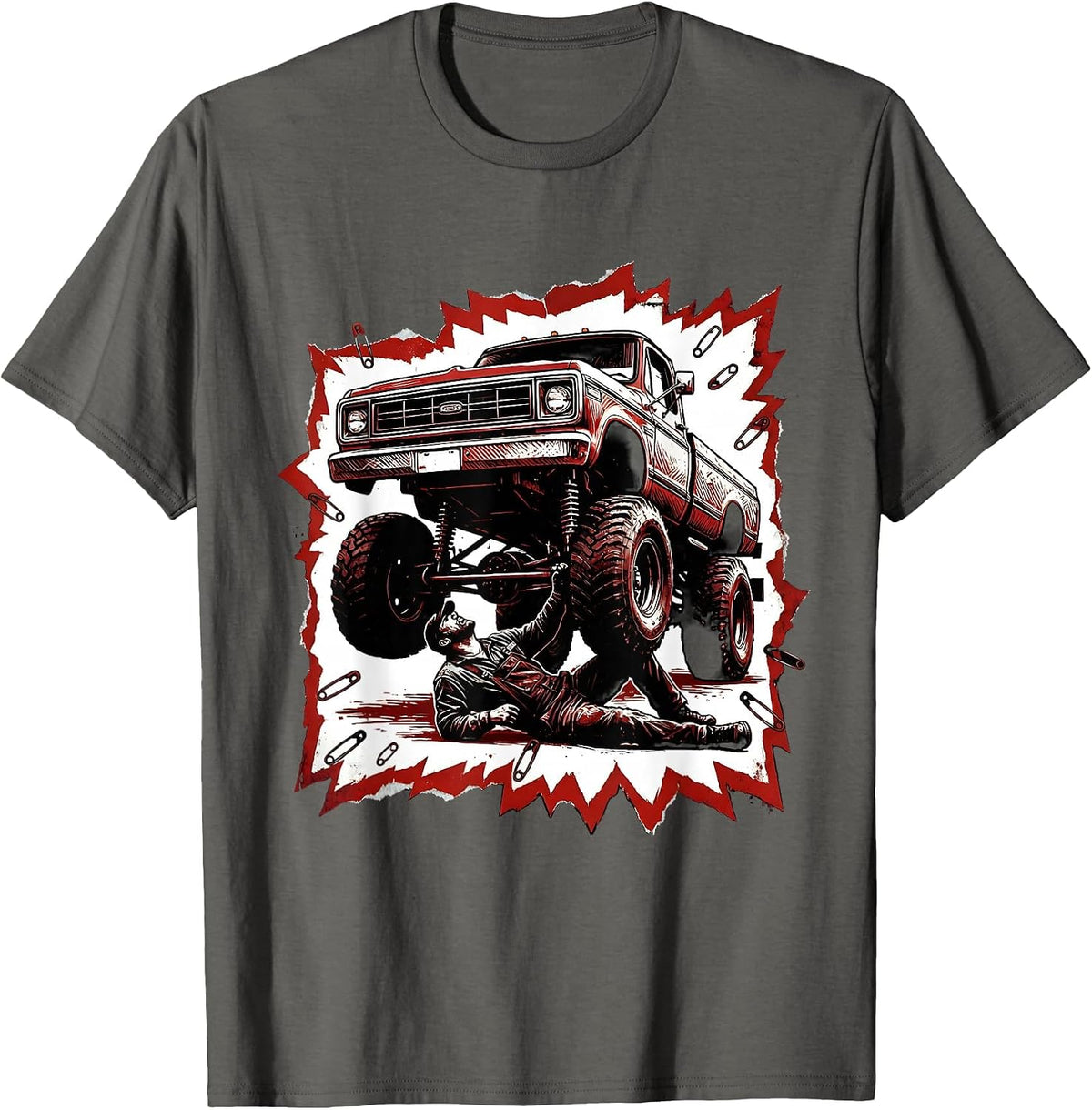 Mechanic Silhouette Under Raised Classic Truck T-Shirt - Asphalt Grey