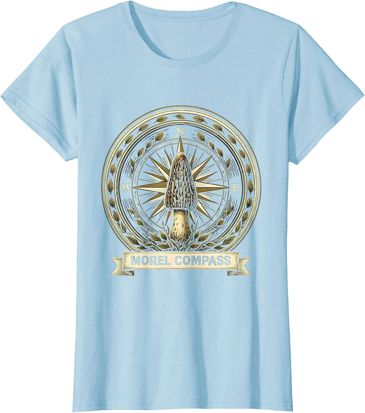 Women's Morel Compass Funny Mushroom Foraging Morel Hunter Gift T-Shirt - Baby Blue