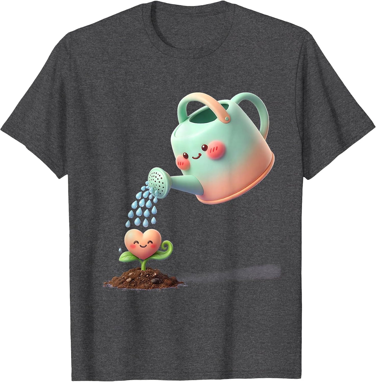 Men's Be Kind Watering Can Sprouting Heart Design T-Shirt - Dark Heather Grey