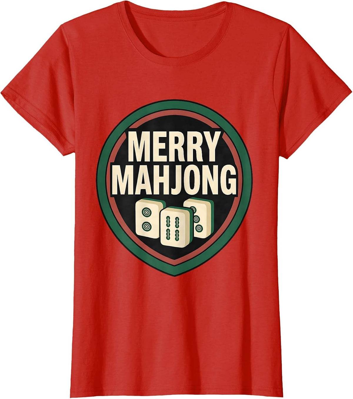 Merry Mahjong Playful Mahjong Player Vintage Holiday Party T-Shirt - Red