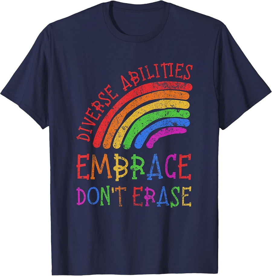 Diverse Abilities Embrace Don't Erase Disability Pride Month T-Shirt - Navy Blue