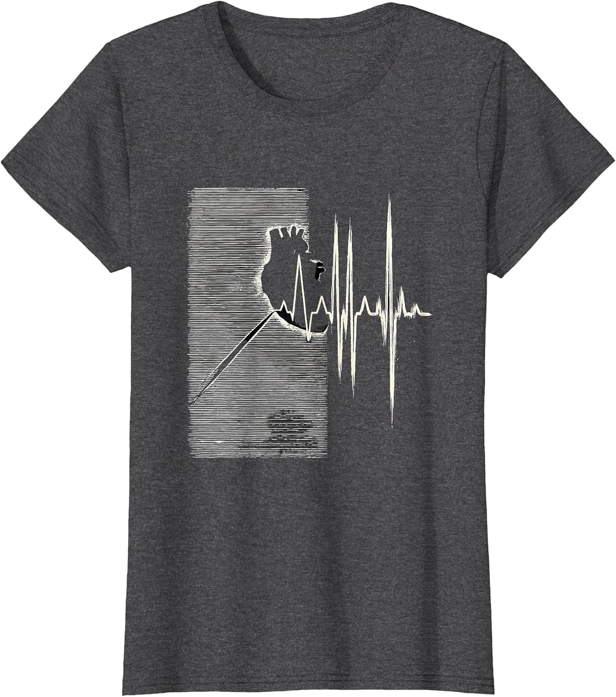 Women's Cardiac Waveform Scratchboard EKG Humor Medical T-Shirt - Dark Heather Grey