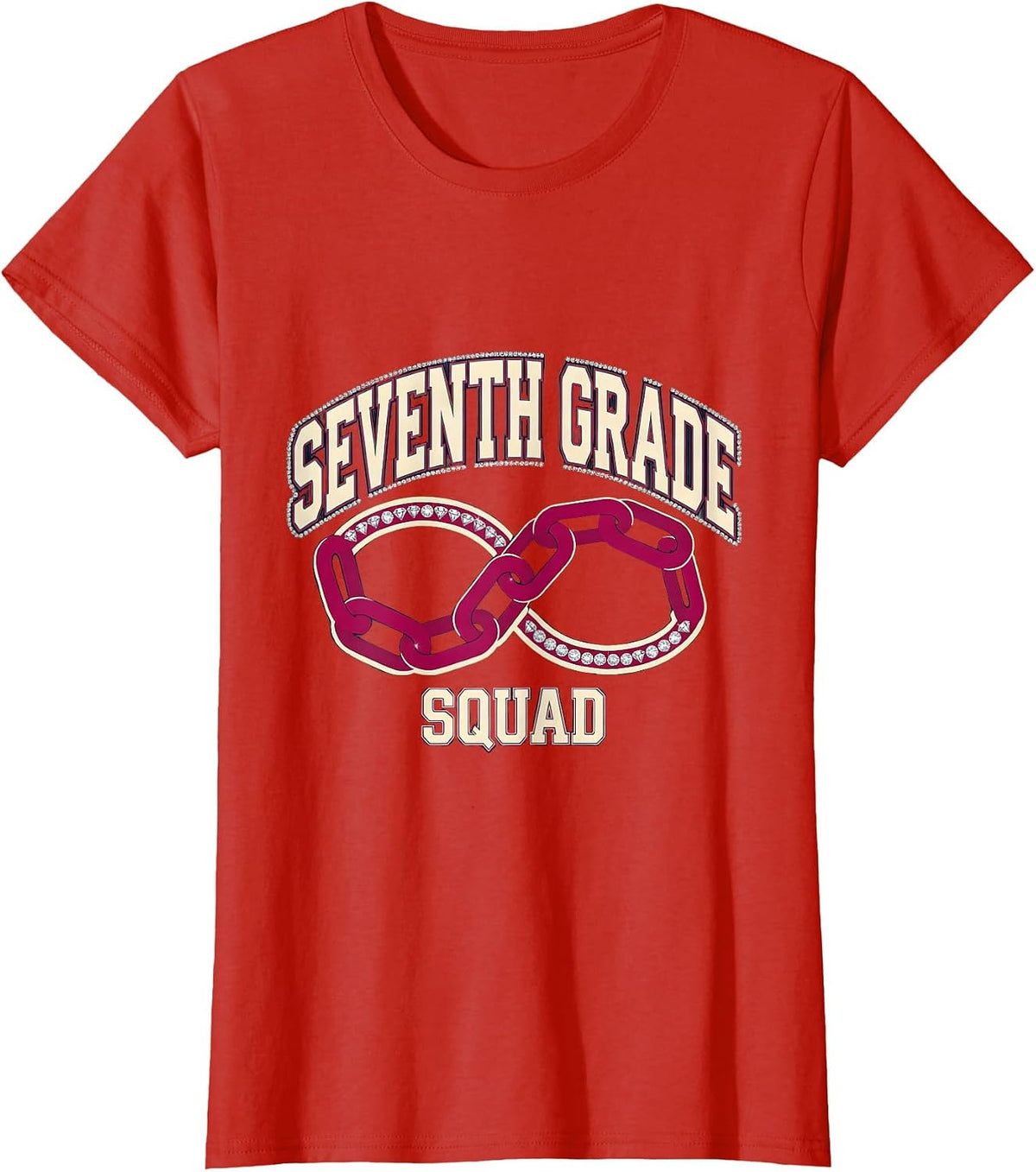 Seventh Grade Squad Sparkle Varsity Teacher Crew First Day T-Shirt - Red