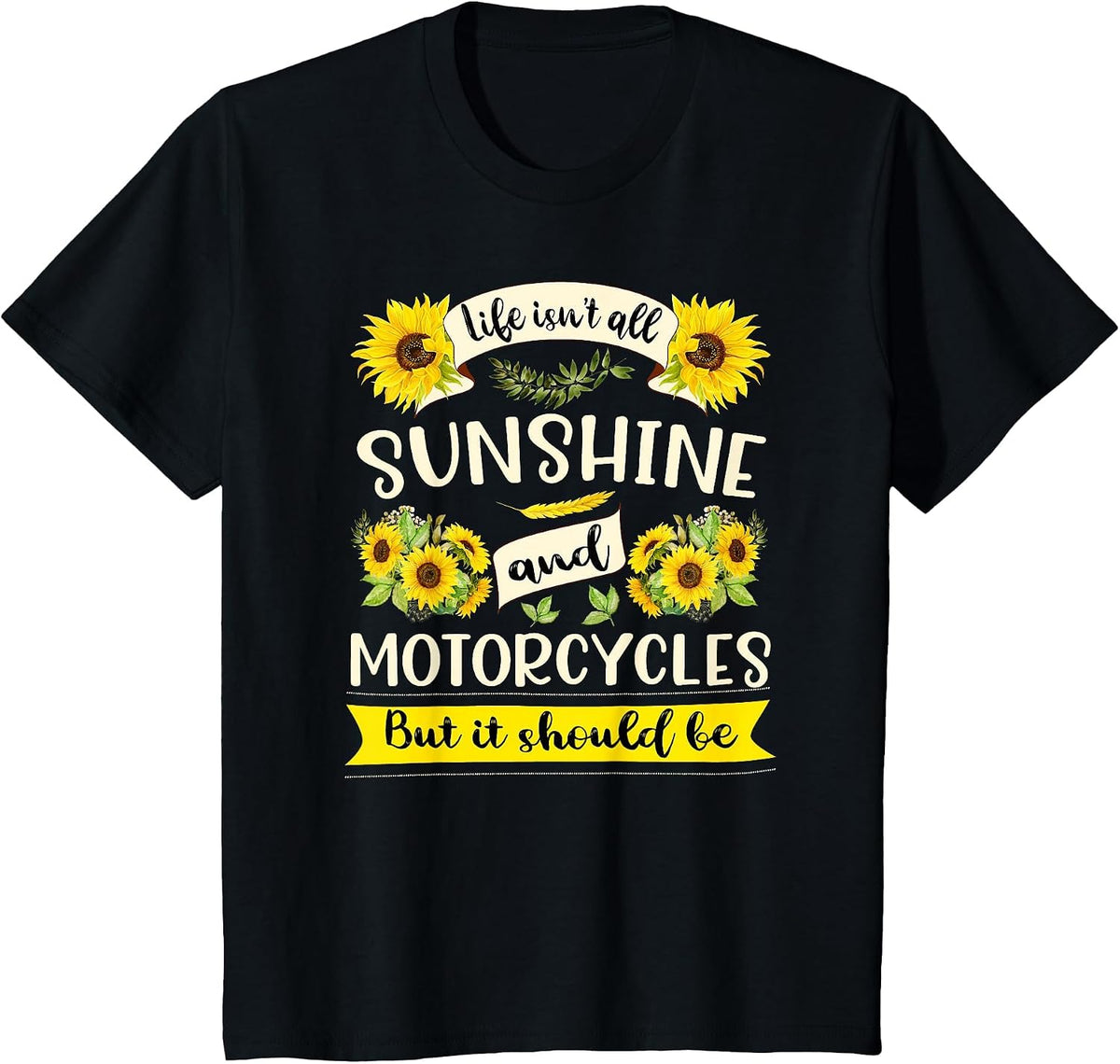 Sunshine and Motorcycles | Funny Biker Moms & Grandmas T-Shirt - Black