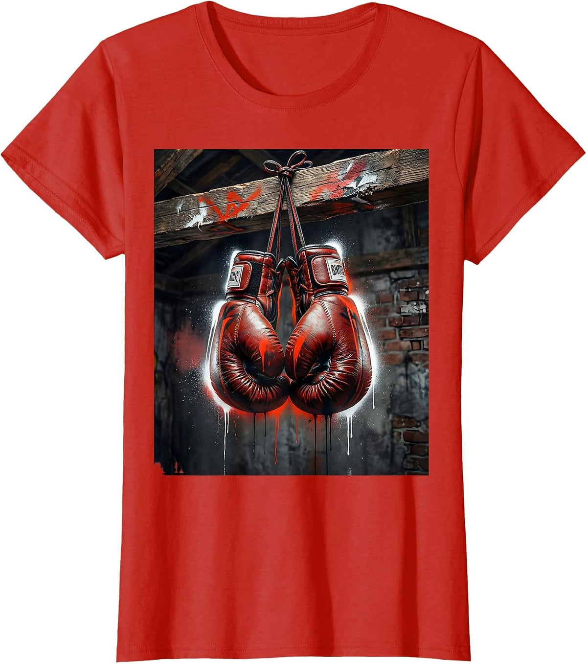 Brooklyn Boxing Gloves Gym Rafters Illustration T-Shirt - Red