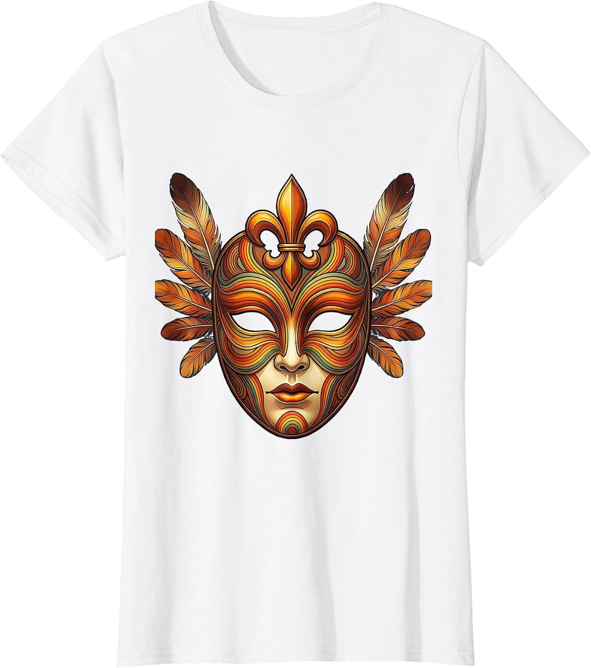 Women's Mardi Gras Ornate Venetian Mask Fleur-de-Lis T-Shirt - White