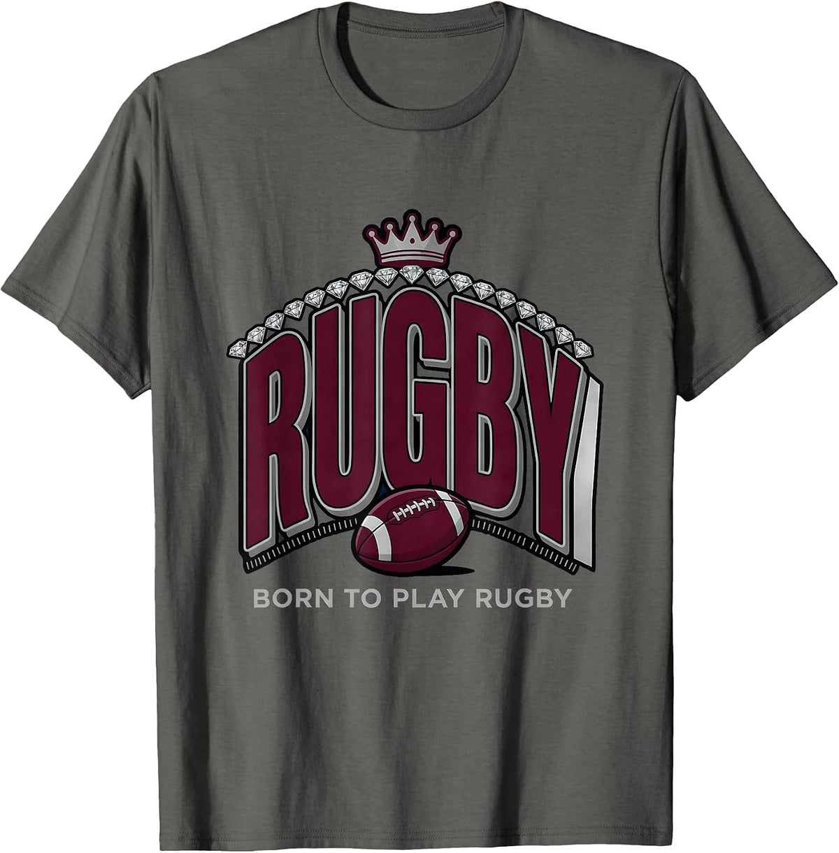 Born to Play Rugby Graphic Design T-Shirt - Asphalt Grey