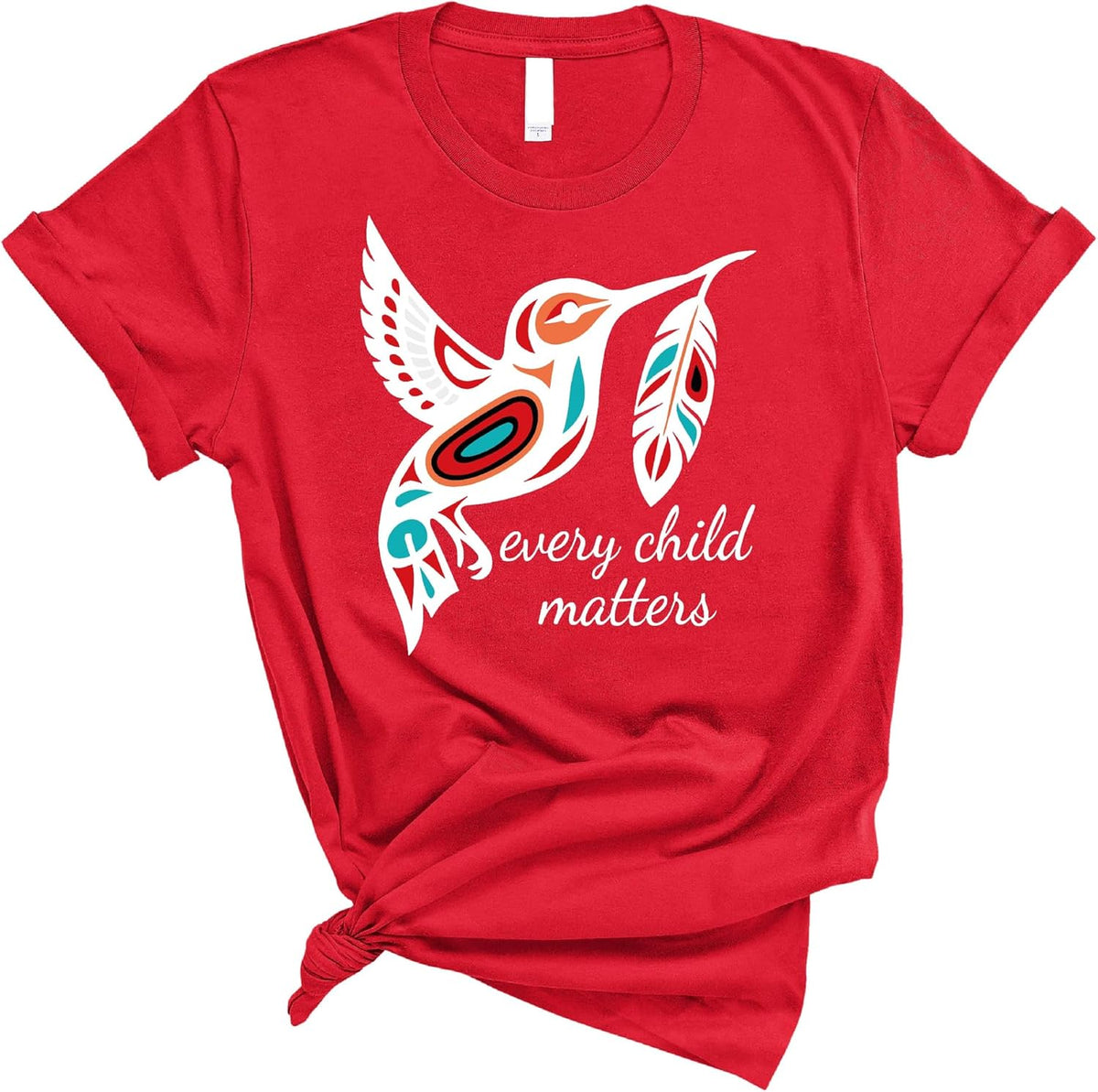 Hummingbird of Hope T-Shirt, Indigenous-Inspired Art Graphic Tee Promoting Kindness, Healing, and Equality - Red