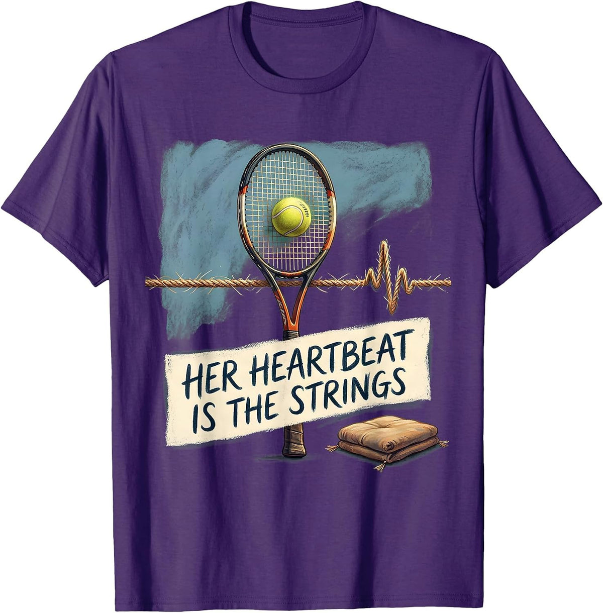Men's Her Heartbeat Is The Strings Storybook Tennis Lover Gift T-Shirt - Purple