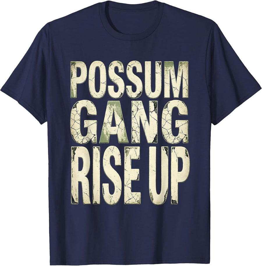 Possum Gang Rise Up Funny Opossum Design T-Shirt - Navy Blue