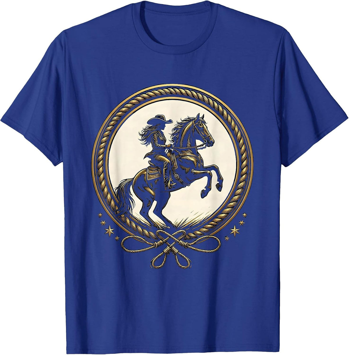Cowboy Horseback Rider Wide Brim Hat Illustration T-Shirt - Royal Blue