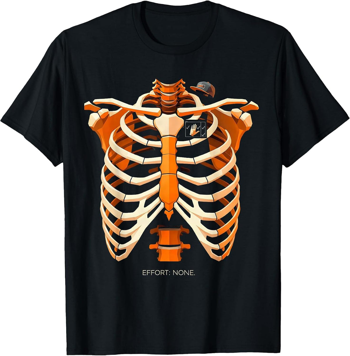 Men's Effort: None Geometric Skeleton Rock-On Bruh Halloween Humor T-Shirt - Black
