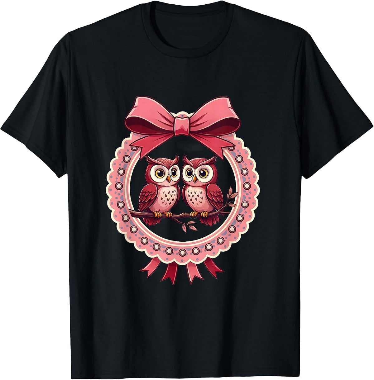 Men's I Love My Girlfriend Owl Couple Perched on Branch T-Shirt - Black