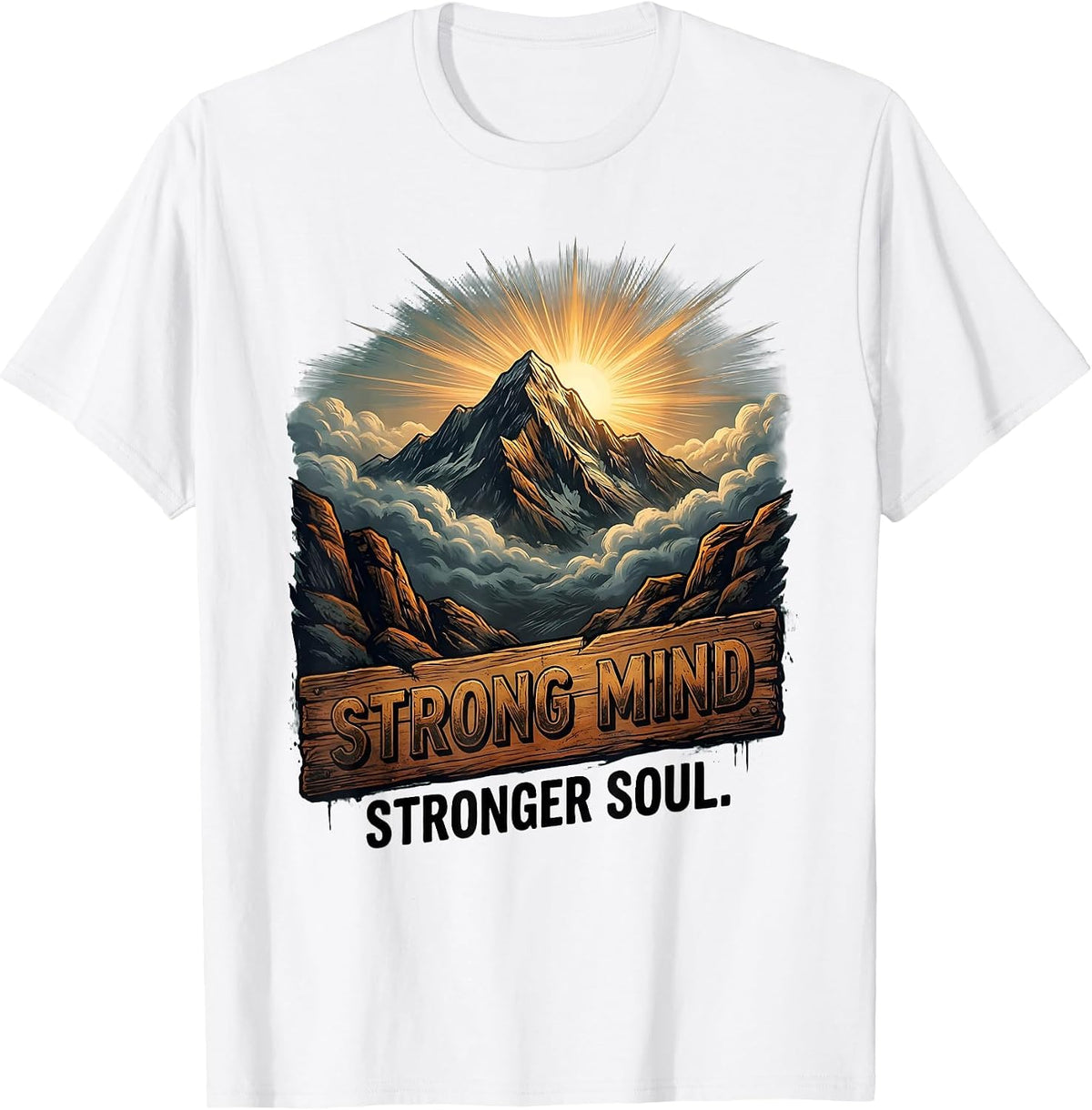 Strong Mind Stronger Soul Motivational Design T-Shirt - White