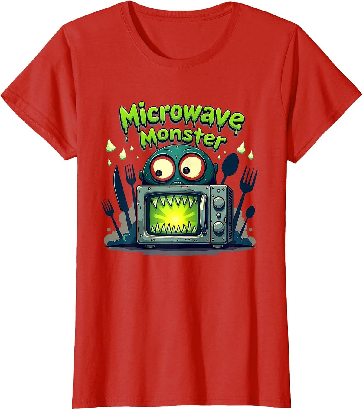 Halloween Food & Cooking Microwave Monster Funny T-Shirt - Red