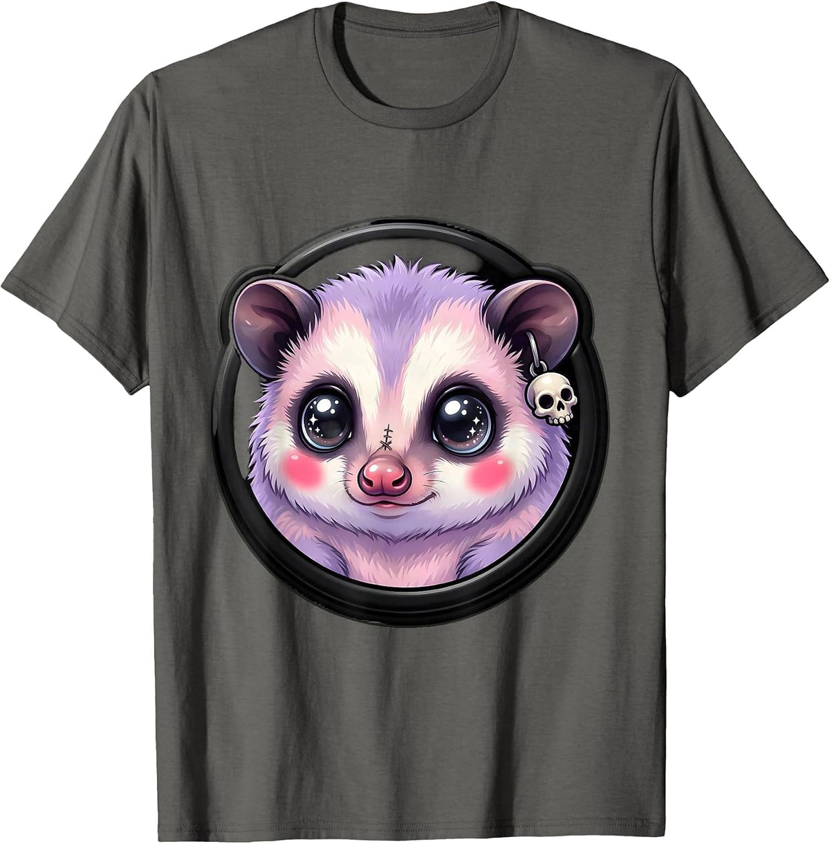 Men's Close-Up Opossum Face Graphic Tee T-Shirt - Asphalt Grey
