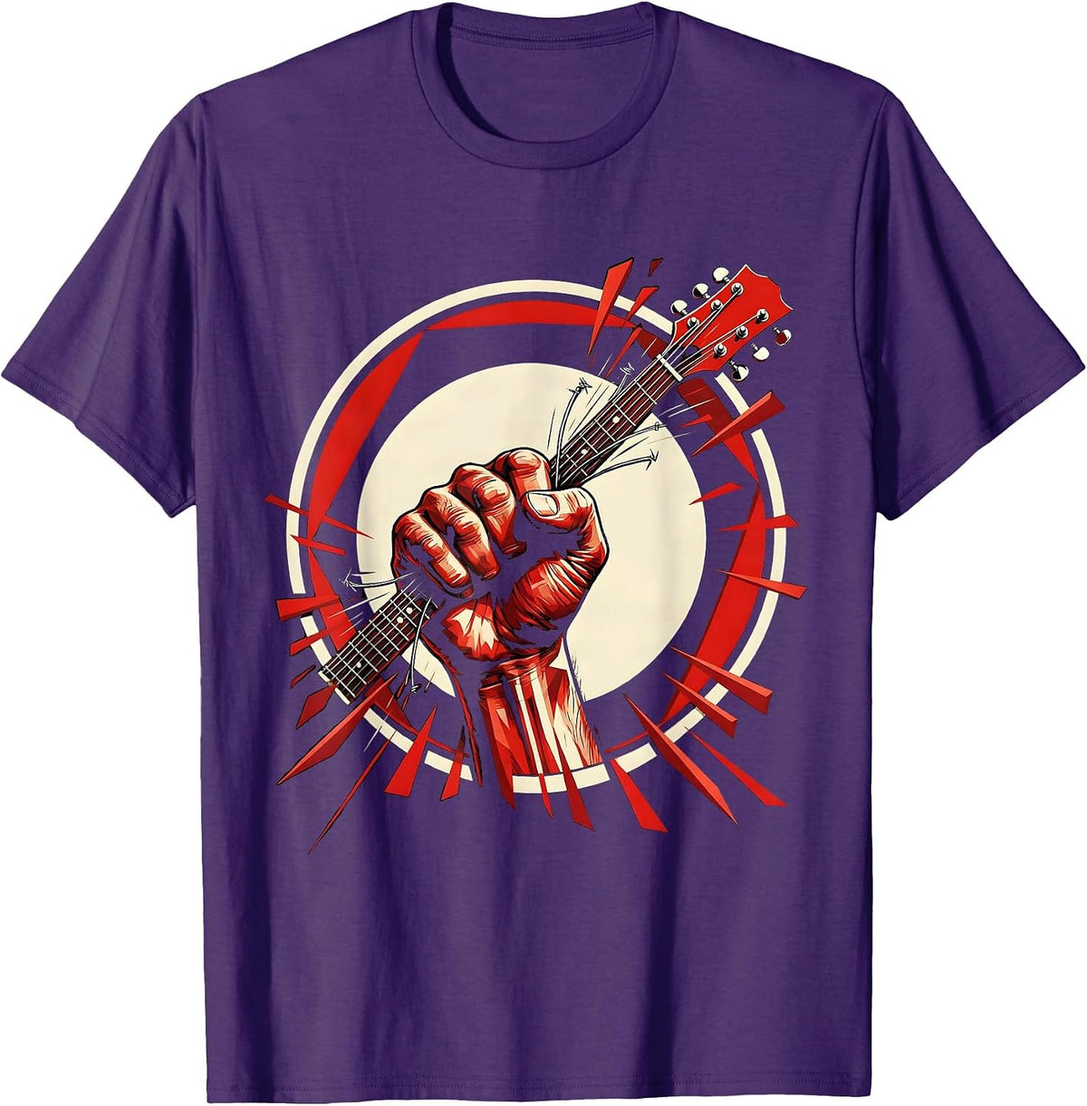 Clenched Fist Broken Guitar String Graphic T-Shirt - Purple