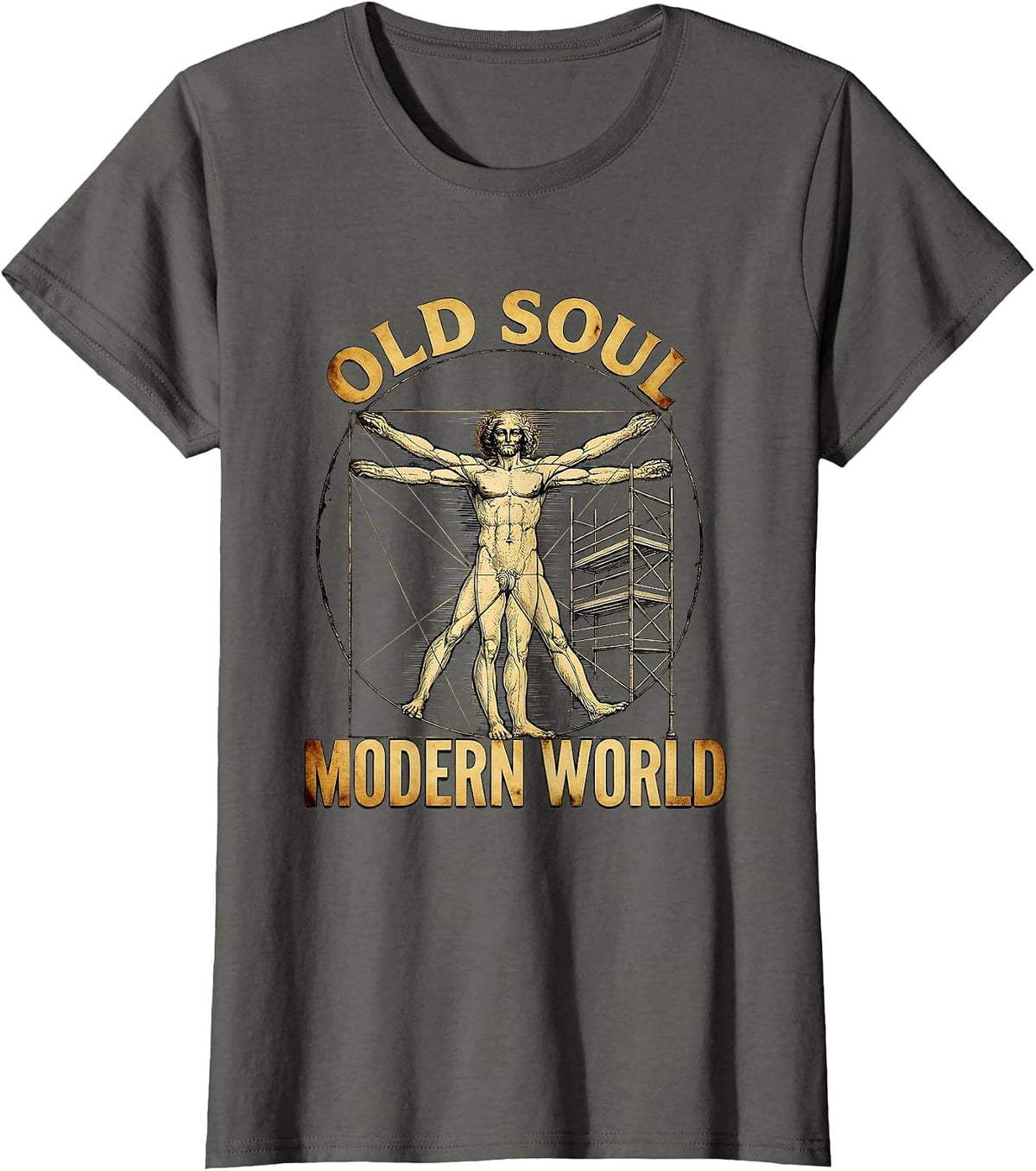 Old Soul Modern World Renaissance Graphic Design T-Shirt, Women, Asphalt Grey, Large - As Pictured