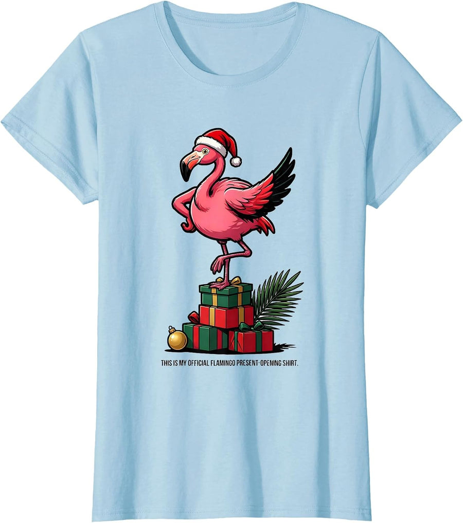 Women's This Is My Official Flamingo Present-Opening Shirt Funny T-Shirt - Baby Blue