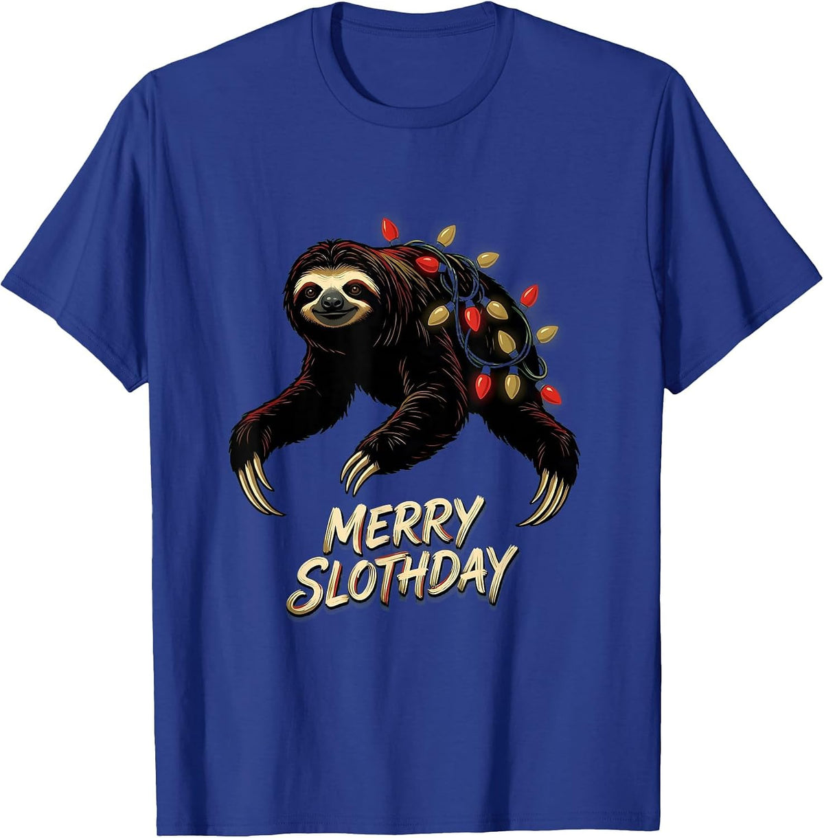 Men's Merry Slothday Funny Sloth Lover Christmas Pajama Gift T-Shirt - Royal Blue