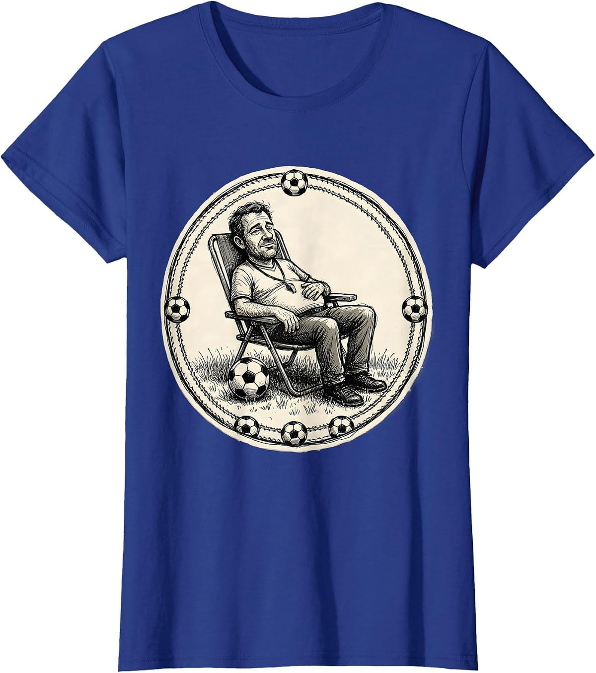 Women's Soccer Dad Lawn Chair Referee Whistle Graphic T-Shirt - Royal Blue