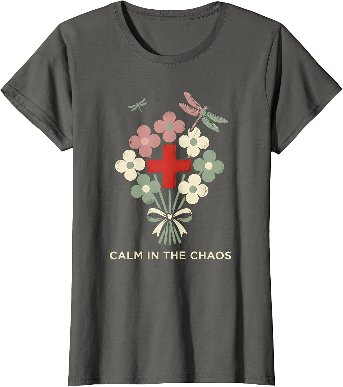 Women's School Nurse Calm in the Chaos Design T-Shirt - Asphalt Grey