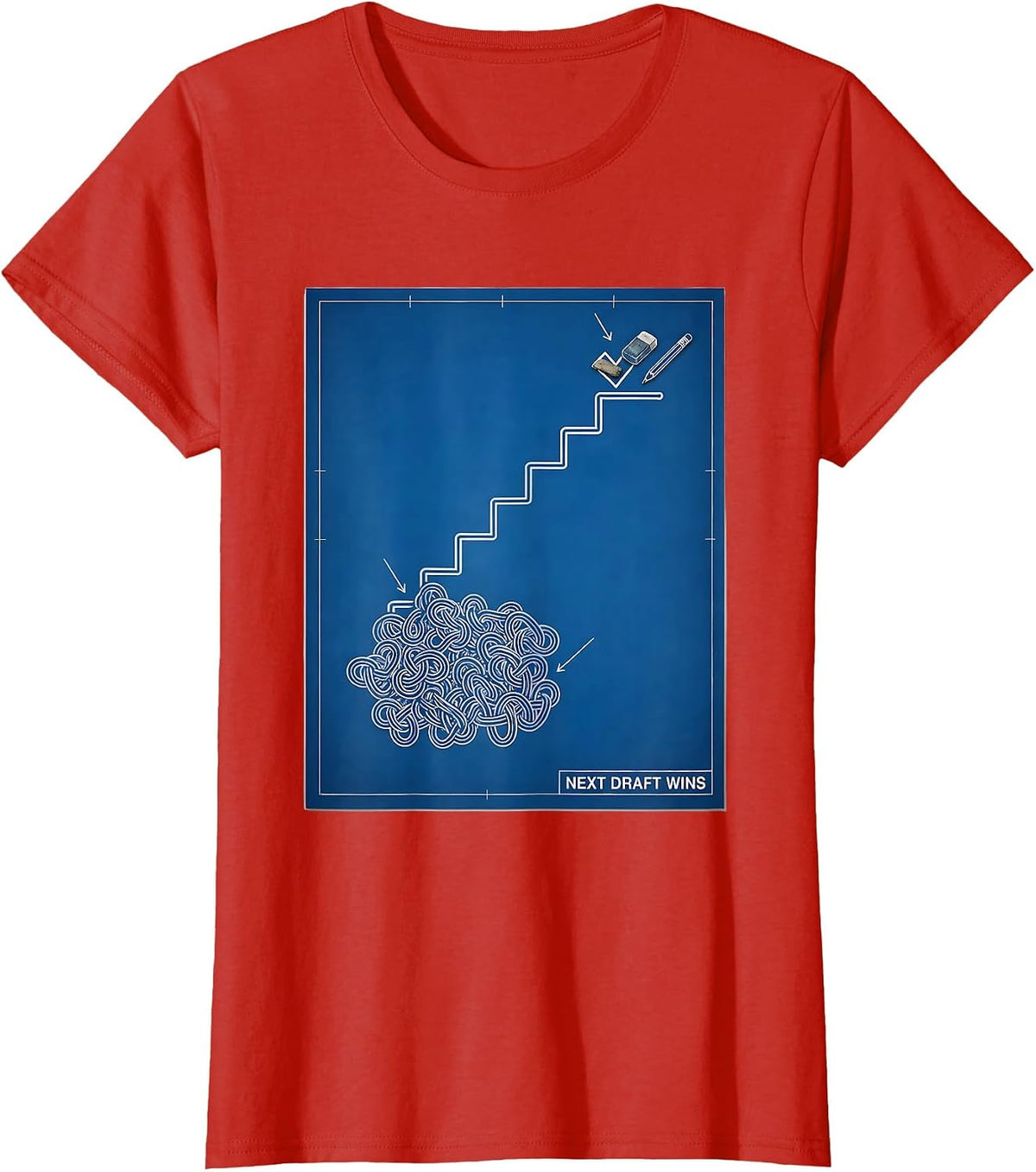 Next Draft Wins Technical Blueprint Growth Mindset Teacher T-Shirt - Red