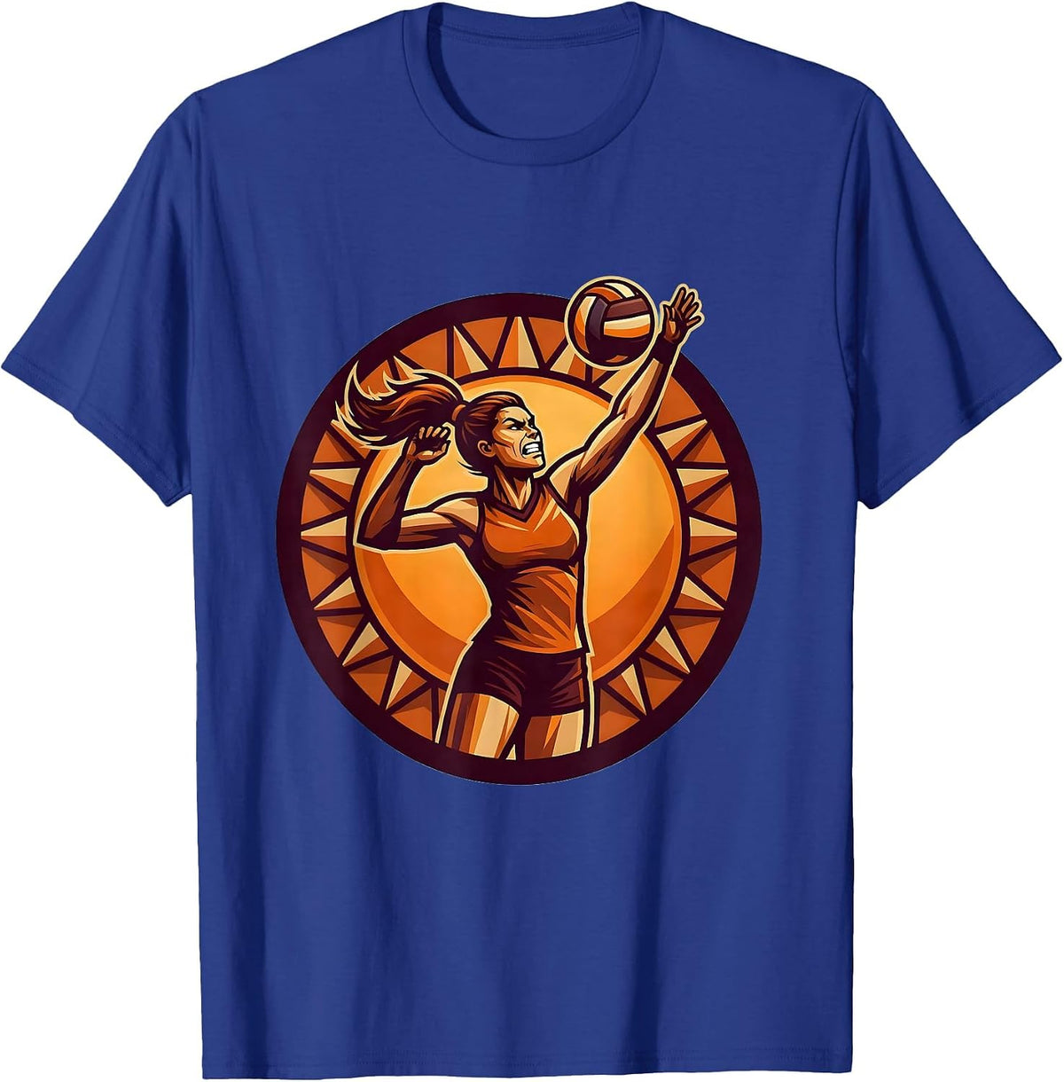 Volleyball Silhouette Sunset Graphic T-Shirt - Royal Blue