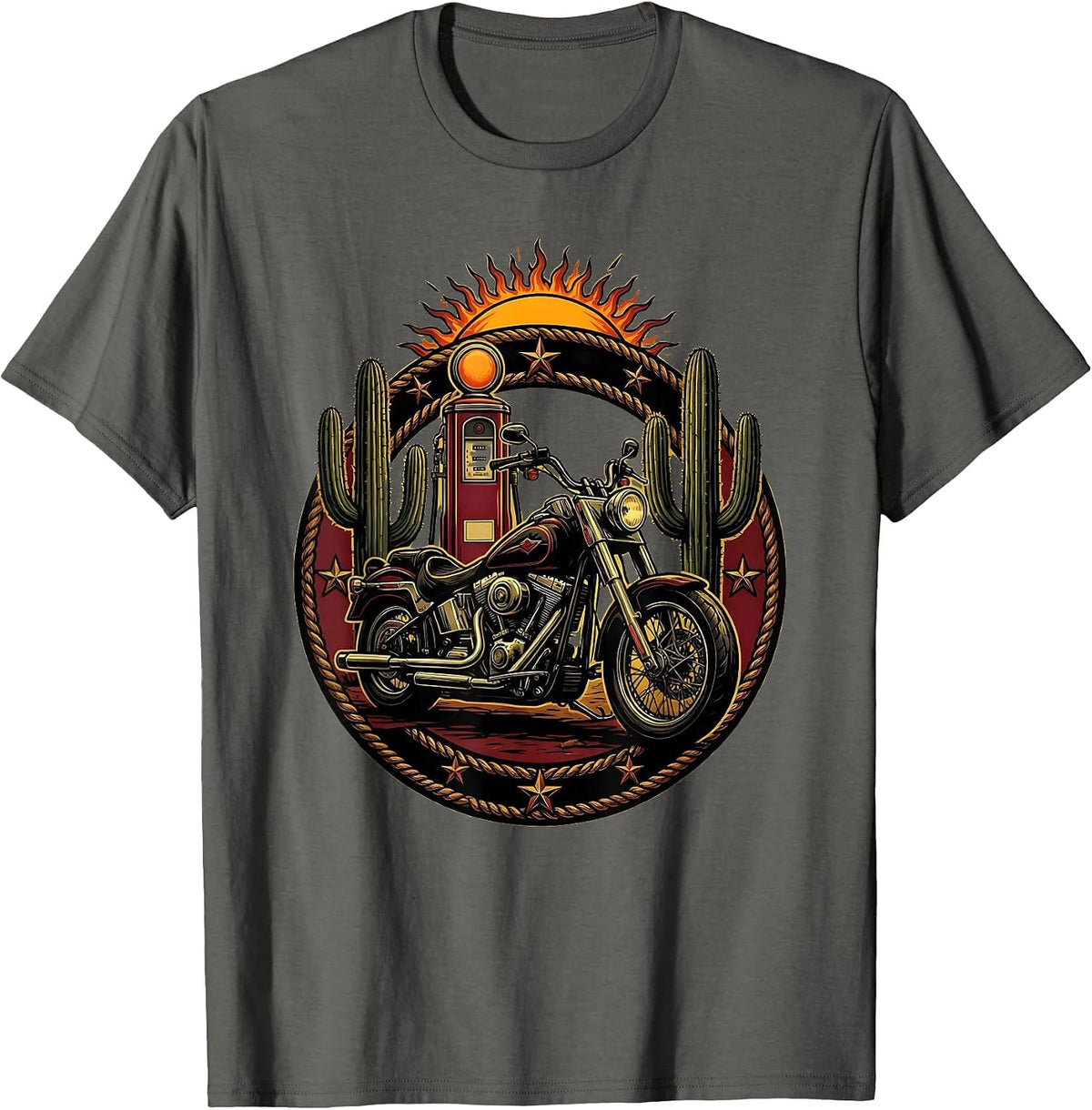Vintage Motorcycle Desert Gas Pump Graphic T-Shirt - Asphalt Grey